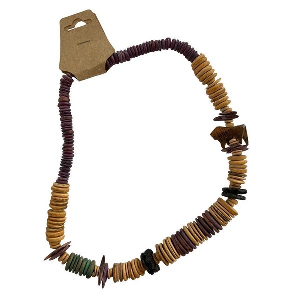 Stacked Flat Beads Lion Discs Multicolor Wood? Necklace - Picture 5 of 5